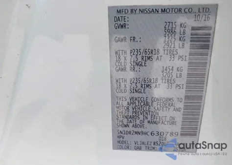 2017 Nissan Pathfinder Sv из США, поврежденный, VIN 5N1DR2MN9HC630789